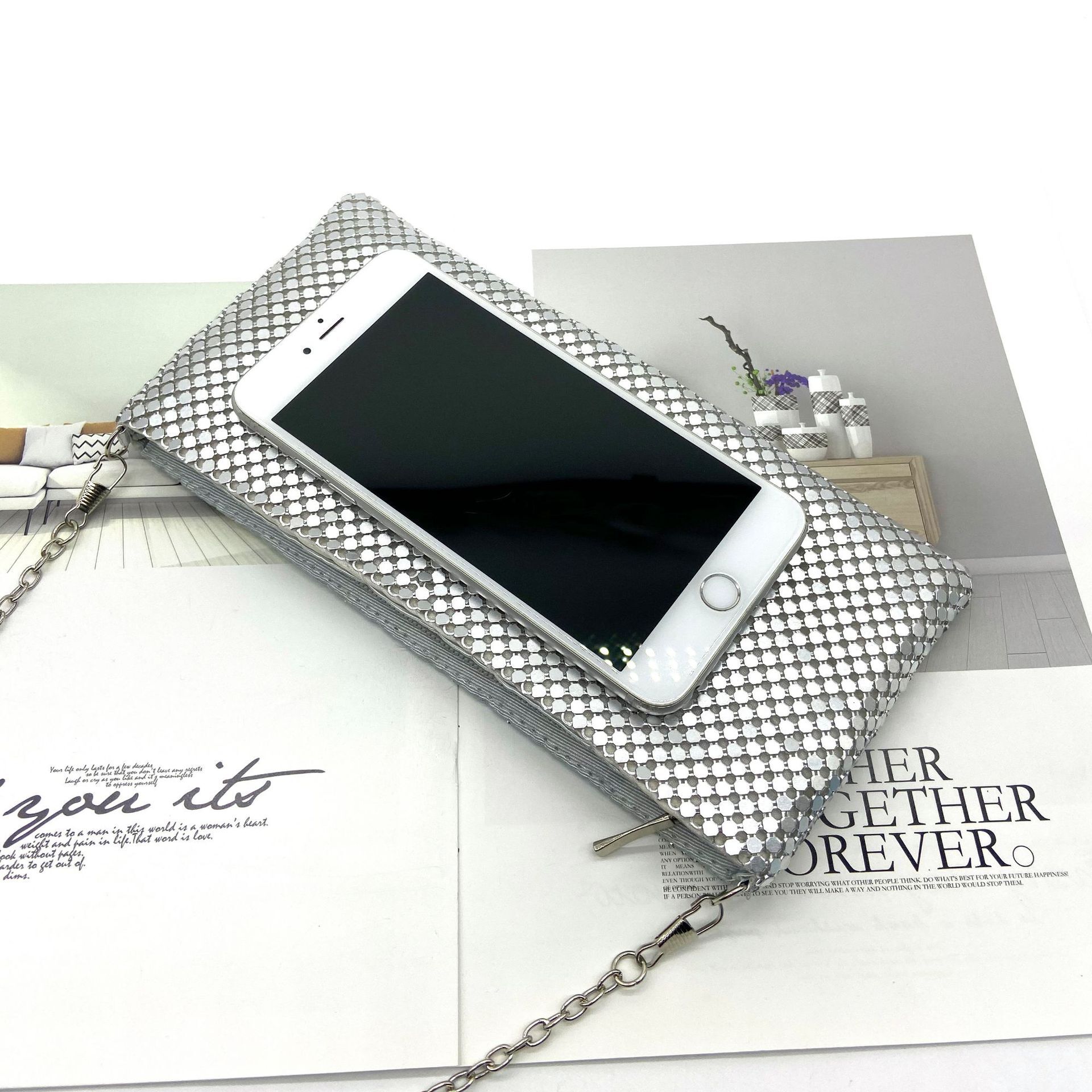 New Sequin Hand-Held Party Gown, Aluminum Foil Dinner Handbag, Change Phone Bag, Clutch Purple