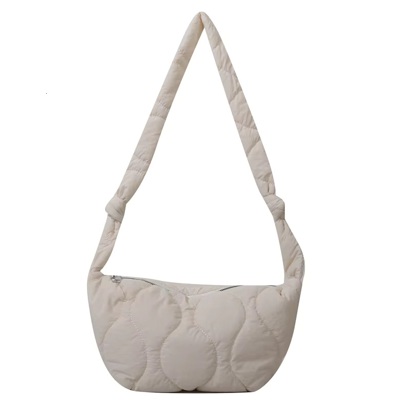 Puffer Shoulder For Women Soft Down Cotton Padded Tote Handbag Purse Quilted Cross Body Solid Color Pillow Shopper Bag Cotton Fabric Gender Neutral