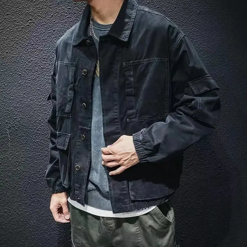 Oversize Mens Denim Jacket Autumn Cargo Male Jean Coats Original Washed Clothing Menswear Aesthetic Cowgirl Elatic Y2k 250206