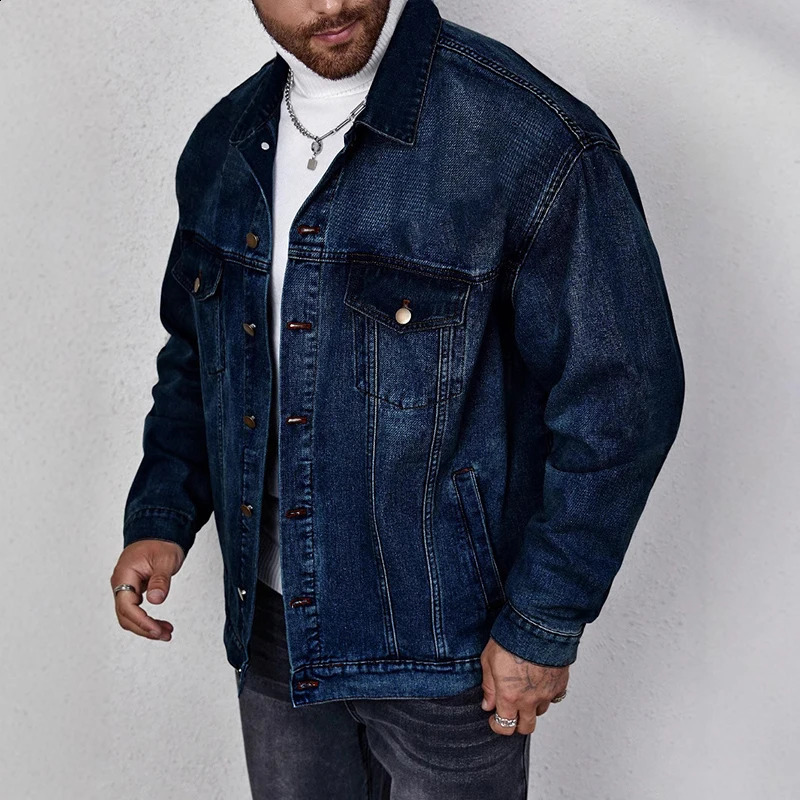 Streetwear Fashion Jean Jackets Mens Clothes Fall Vintage Button-up Turn-down Collar Denim Jacket For Men Trendy Outerwear 250206