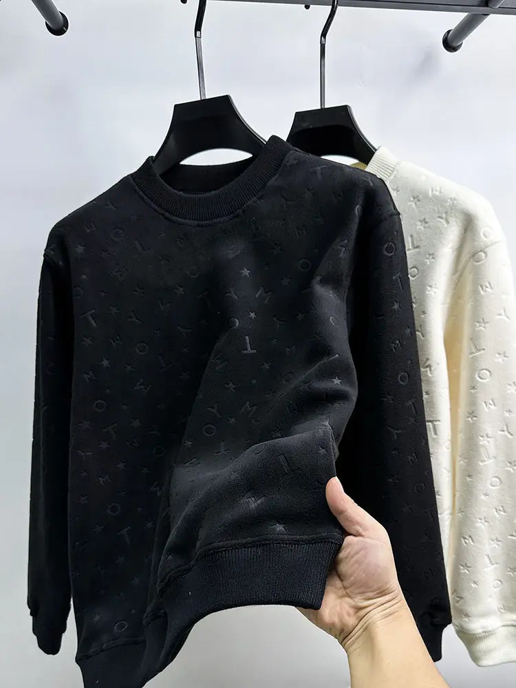 y Quality Mens Hoodie ONeck Letter Embossed Pullover Autumn Winter Korean Street Plush Thicken Exquisite Wear 250122
