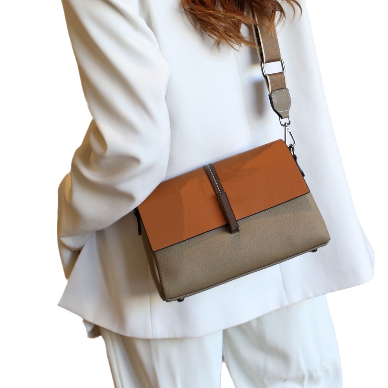 Bag Genuine Leather Fashion Texture 2023 New Women's Popular Contrast Color Crossbody Fashionable Versatile Small Square Bag