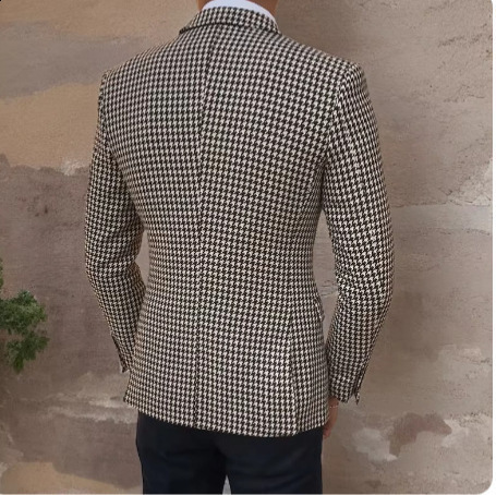 Qianniao plaid mens one-piece suit jacket with 2 side slits slim fit casual mens fashionable jacket 240824