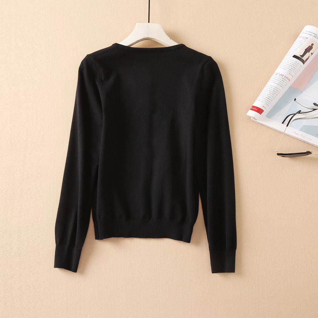 OC1325M7 Women's Two Piece Sets Multicolored Dress Round Neck Long Sleeved Embroidered Knitted Top+printed Dress