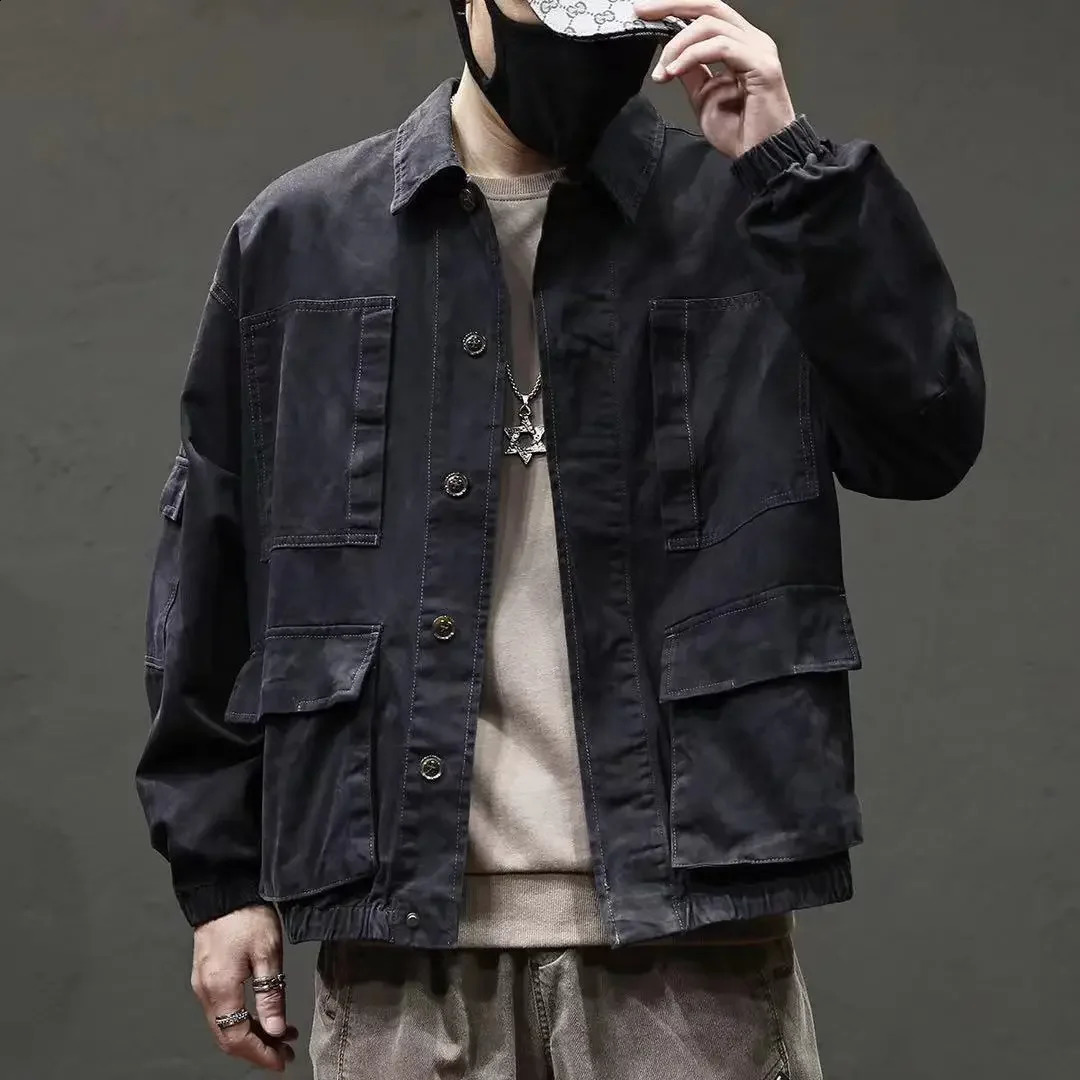 Oversize Mens Denim Jacket Autumn Cargo Male Jean Coats Original Washed Clothing Menswear Aesthetic Cowgirl Elatic Y2k 250206
