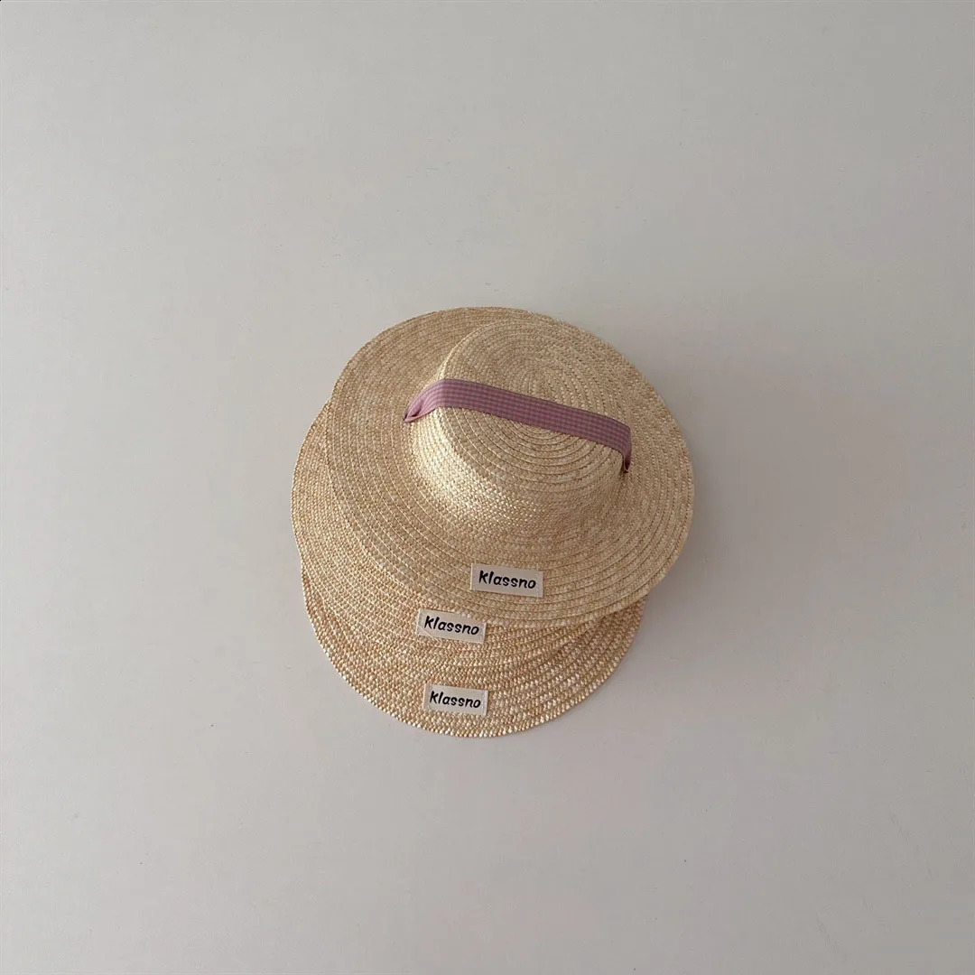 Korean Kids Straw Hat Summer Children Panama Caps Beach Caps Big Brim Wheat Straw Holiday Kids Sun Hat 250206
