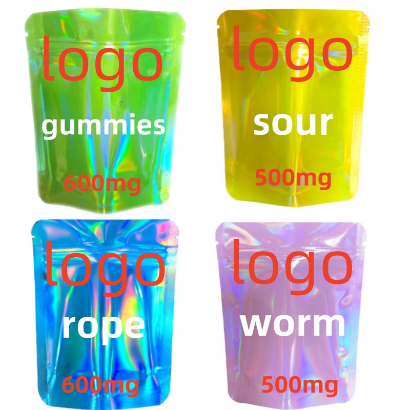 500 600mg edible packing bags gummy gummies sour package worm rope bites pouch ring Subpackage split charging 3.5g flower mylar fruit flavor packaging bag chocolate