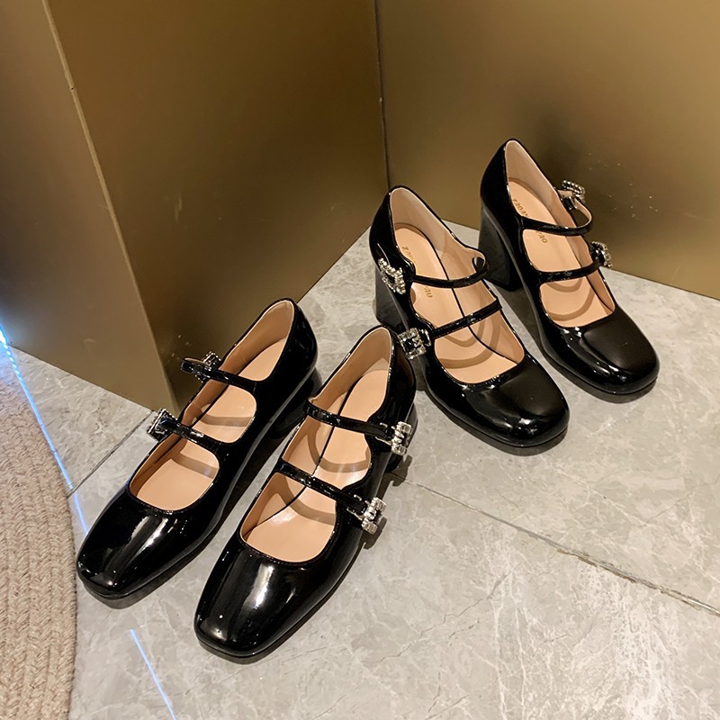 Women Dress Shoes High Heel Diamond Design Shining Versatile Triple Black Free shipping