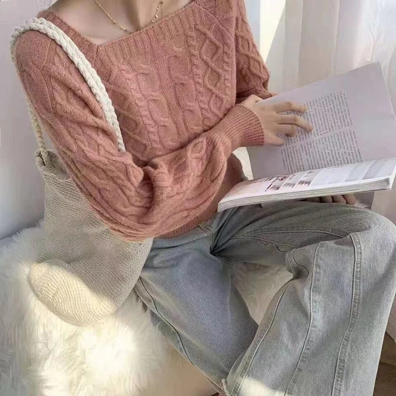 EVNISI Autumn Winter Women Square Collar Ribbed Sweater Thicken Warm Office Jumpers Women Lantern Sleeve Knit Casual Sweater 250206