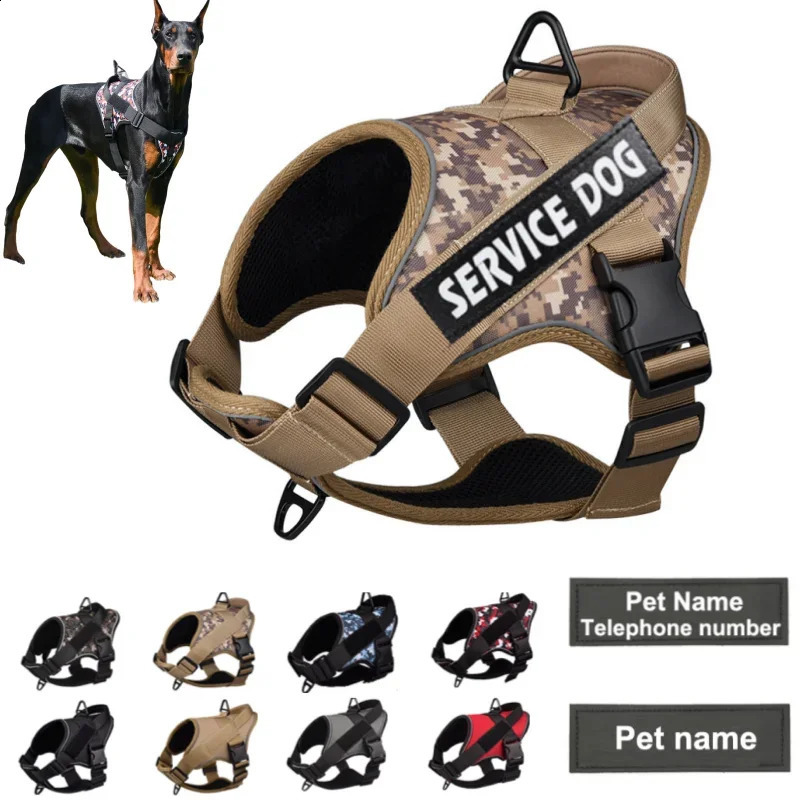 Personalized Tactical Dog Harness Customized Name tags No Pull Breathable Adjustable Pet Harness for Medium Large Dog 250121