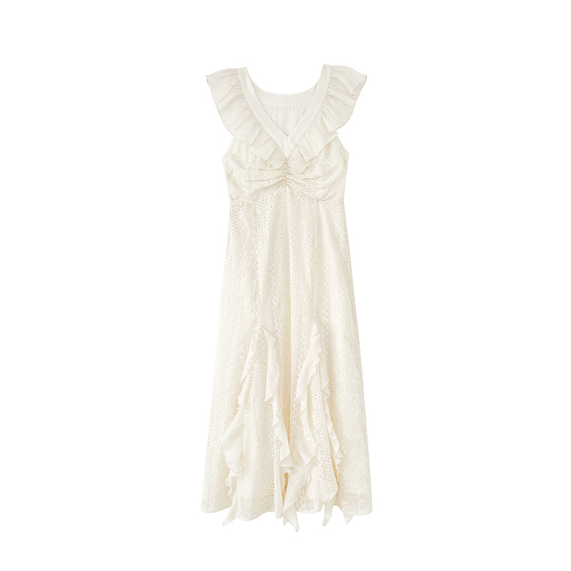 D2280 Interpretation of beauty 2024 summer French gentle fairy temperament v-neck lace dress female S0715