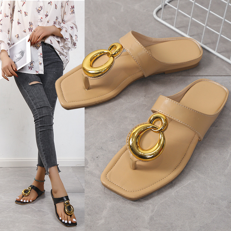 fashion slippers for women womens Flip Flops sandals slides metal black brown khaki summer indoor outdoor casual shoes trainers sneakers