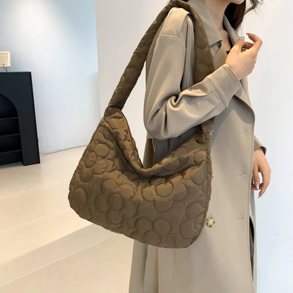 Women's Puffer Tote Fashion Down Padded Shoulder Casual Ral Print Nylon Handbag Purse Quilted Cross Body Bag Nylon Cartoon