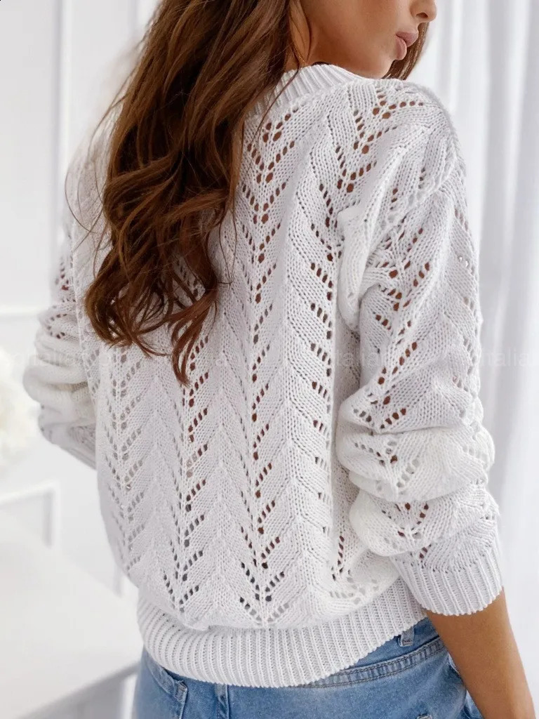Europe and the United States cross-border autumn solid color mocha cutout V-neck casual knitwear sweater 250206