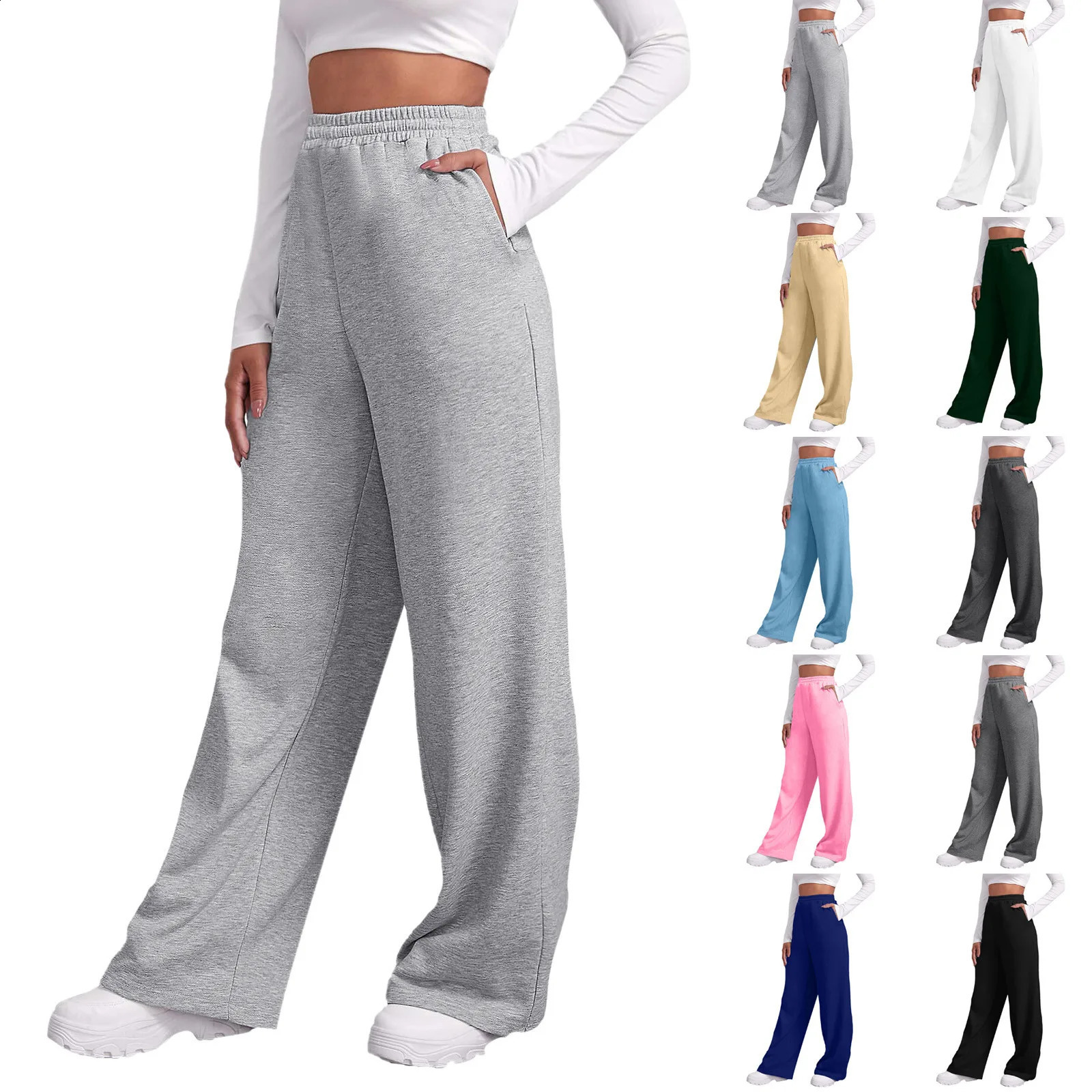 Womens Fleece Lined Sweatpants Wide Straight Leg Pants Bottom Sweatpants Joggers Pants Workout High Waisted Yoga Pants With 250121