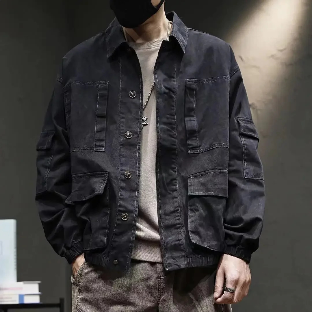 Oversize Mens Denim Jacket Autumn Cargo Male Jean Coats Original Washed Clothing Menswear Aesthetic Cowgirl Elatic Y2k 250206