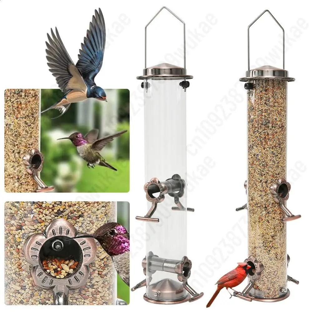Wild Bird Feeder with 4 Feeding Ports Tube Shape Bird Feeder Weather Resistant Wild Bird Hanging Feeder For Courtyard Lawn Birds 250121
