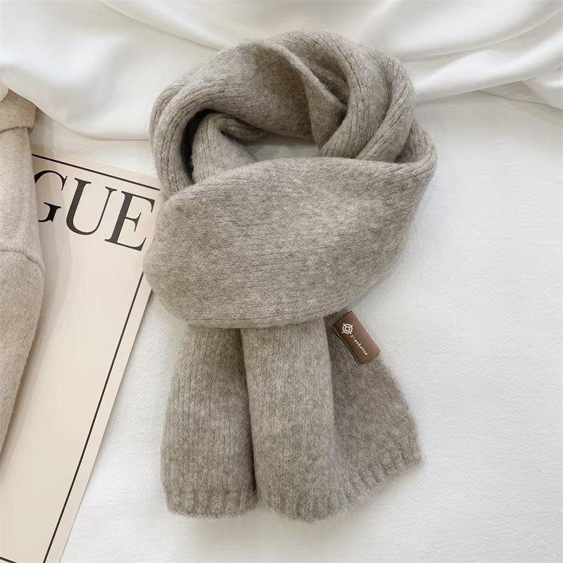 T136 wool blended knitted solid color wool couple small scarf female Korean style thick warm versatile neck scarf male autumn and winter