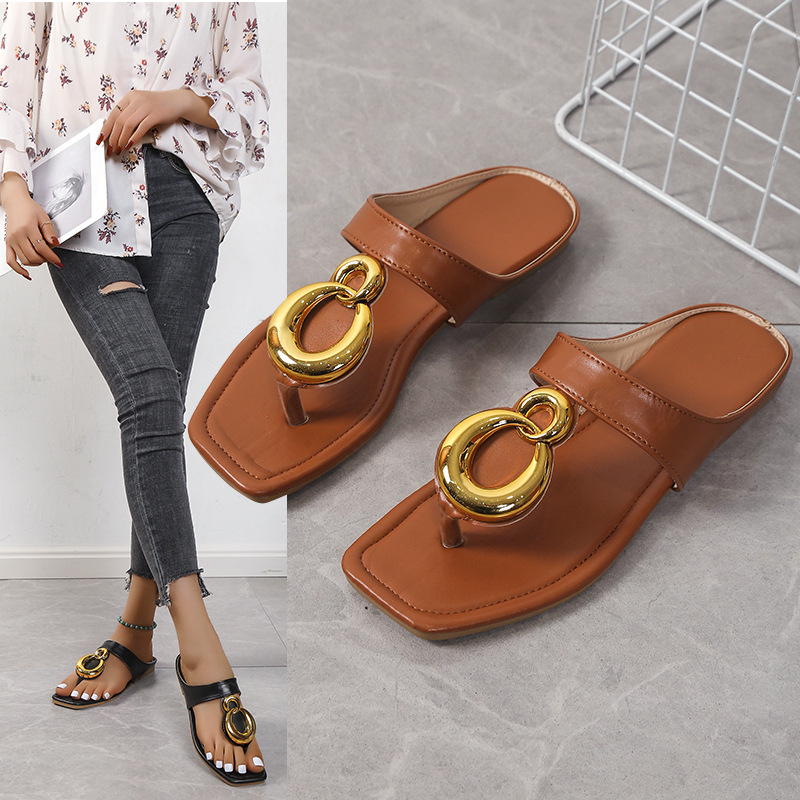 fashion slippers for women womens Flip Flops sandals slides metal black brown khaki summer indoor outdoor casual shoes trainers sneakers