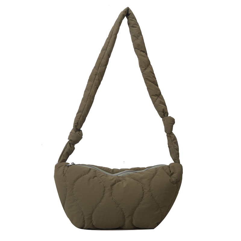 Puffer Shoulder For Women Soft Down Cotton Padded Tote Handbag Purse Quilted Cross Body Solid Color Pillow Shopper Bag Cotton Fabric Gender Neutral