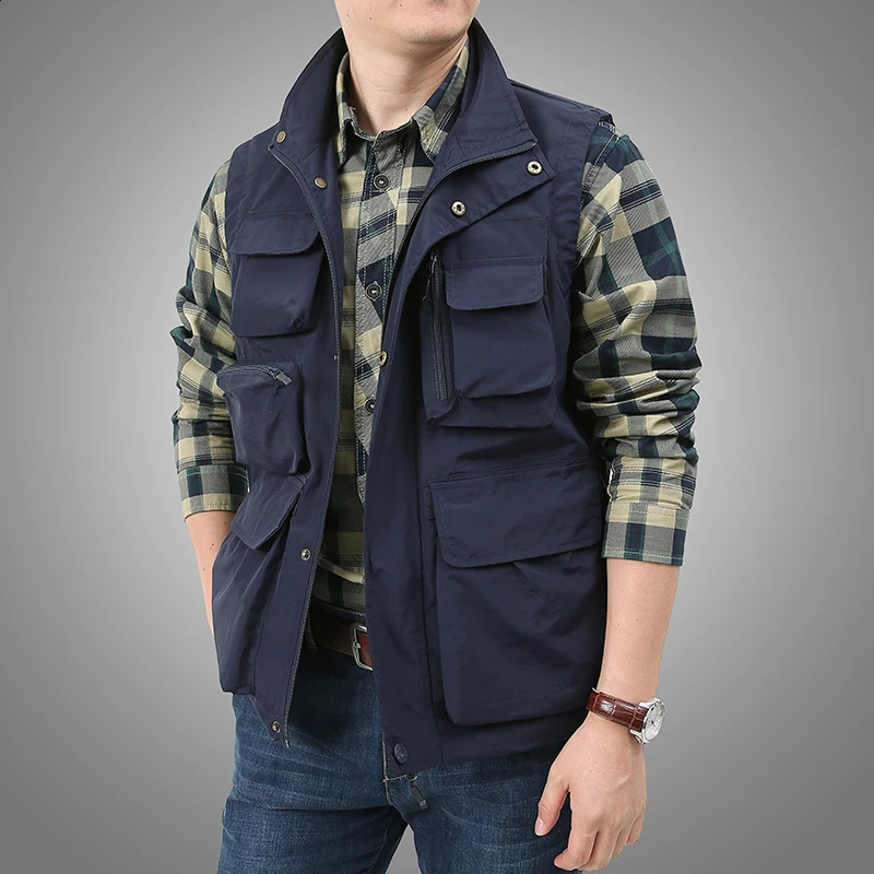 Men Tactical Hiking Fishing Vest Multi-pocket Pographer Waistcoat Outdoor Leisure Male Thin Cargo Jacket Vests M-5XL 250206