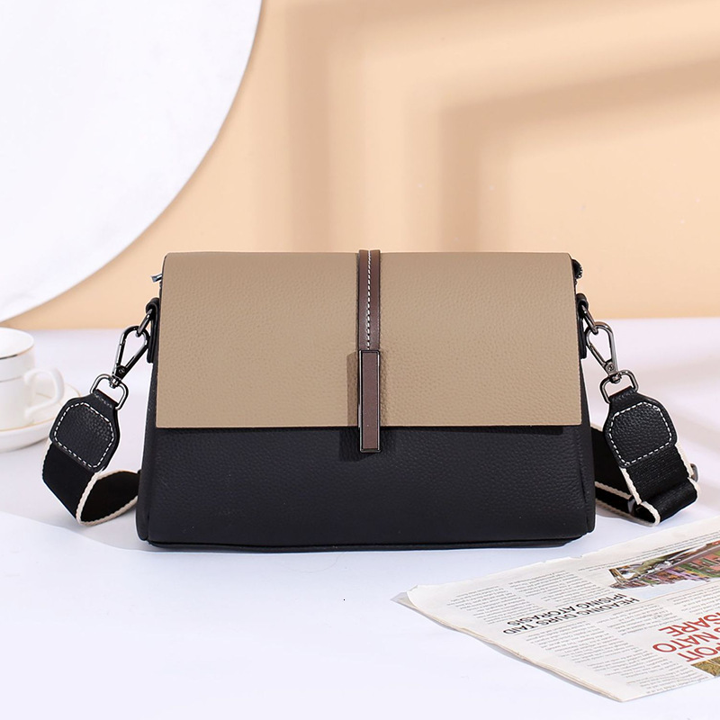 Bag Genuine Leather Fashion Texture 2023 New Women's Popular Contrast Color Crossbody Fashionable Versatile Small Square Bag