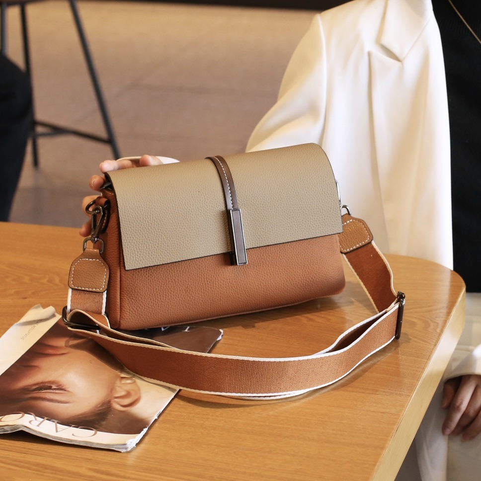 Bag Genuine Leather Fashion Texture 2023 New Women's Popular Contrast Color Crossbody Fashionable Versatile Small Square Bag