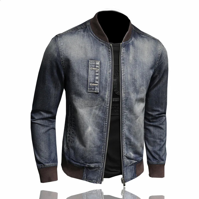 Spring Autumn Jeans Jacket Men Fashion Patch Vintage Washed Blue Baseball Jacket Large Size M-5XL Denim Coat 250206