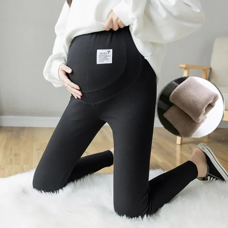 Winter Dense Thick Warm Plus Velvet Cotton Maternity Legging Thermal Fleece Belly Pants Clothes for Pregnant Women Pregnancy 250206