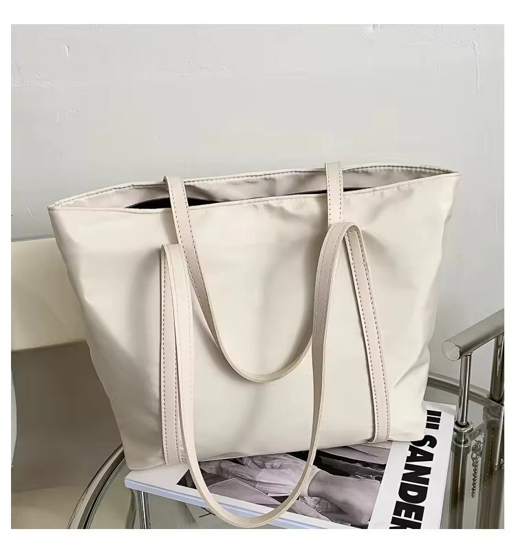 Simple Solid Color Shoulder Bag Handbag Oxford Top-Handle Totes Female Large Capacity Shopping Street Zipper Bags For Women Denim Gender Neutral