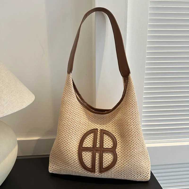 Fi Trend Str Bag Large Capacity Woven Beach Wens Shoder Bags Casual Handbags Underarm Daily Shopping Bag Totes Y250205