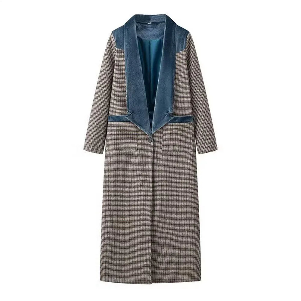 Autumn 2024 womens fashion and leisure slim temperament Joker button pocket plaid woolen coat 250109Z