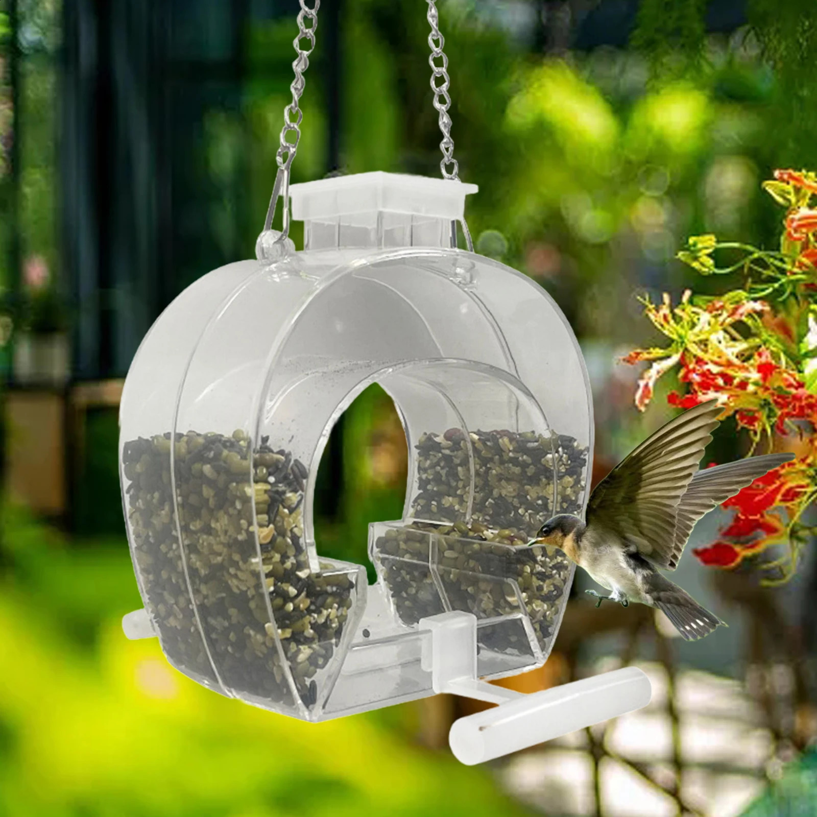 Acrylic Hanging Bird Feeder with Perch Clear with Hanging Chain Birdhouse Food Bowl Bird Feeding for Garden Outdoor Yard Balcony 250121