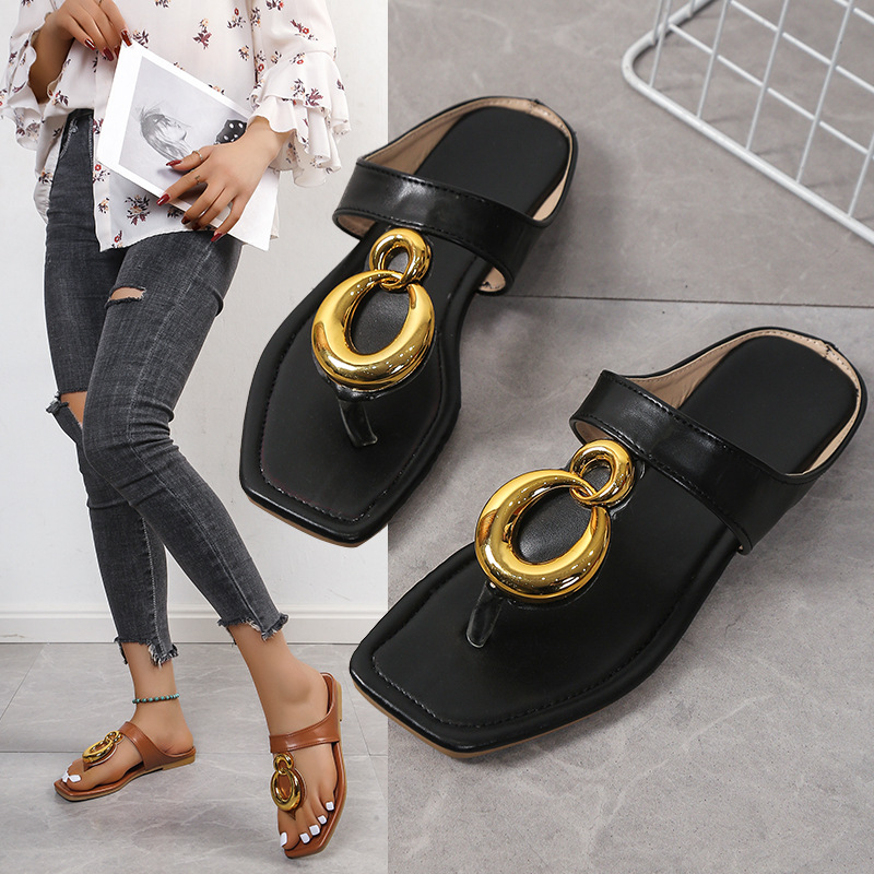 fashion slippers for women womens Flip Flops sandals slides metal black brown khaki summer indoor outdoor casual shoes trainers sneakers