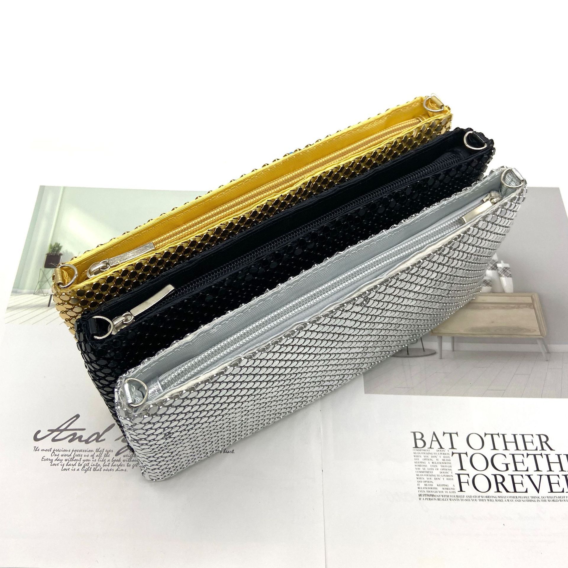 New Sequin Hand-Held Party Gown, Aluminum Foil Dinner Handbag, Change Phone Bag, Clutch Purple