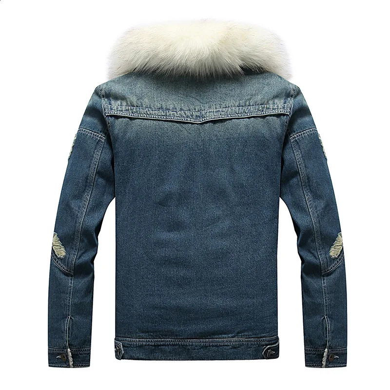 Fur Collar Jackets Mens Winter Fleece Lined Jeans Jacket Demin Couple Jacket Motorcycle Cowboy Coat Outwear 5XL 6XL MY211 250206