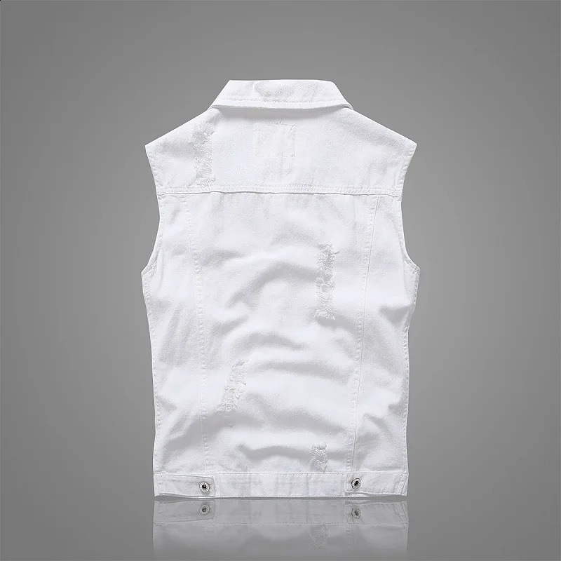 Summer Mens Ripped Denim Vest Male Tank Top Washed Jeans Waistcoat Man Retro Cowboy Hip Hop White Sleeveless Jacket 250206