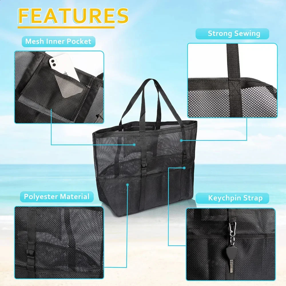 Mesh Beach Bag Waterproof Sandproof - Large Tote Pool Bag for Women Vacation Essentials Beach Accessories 250206