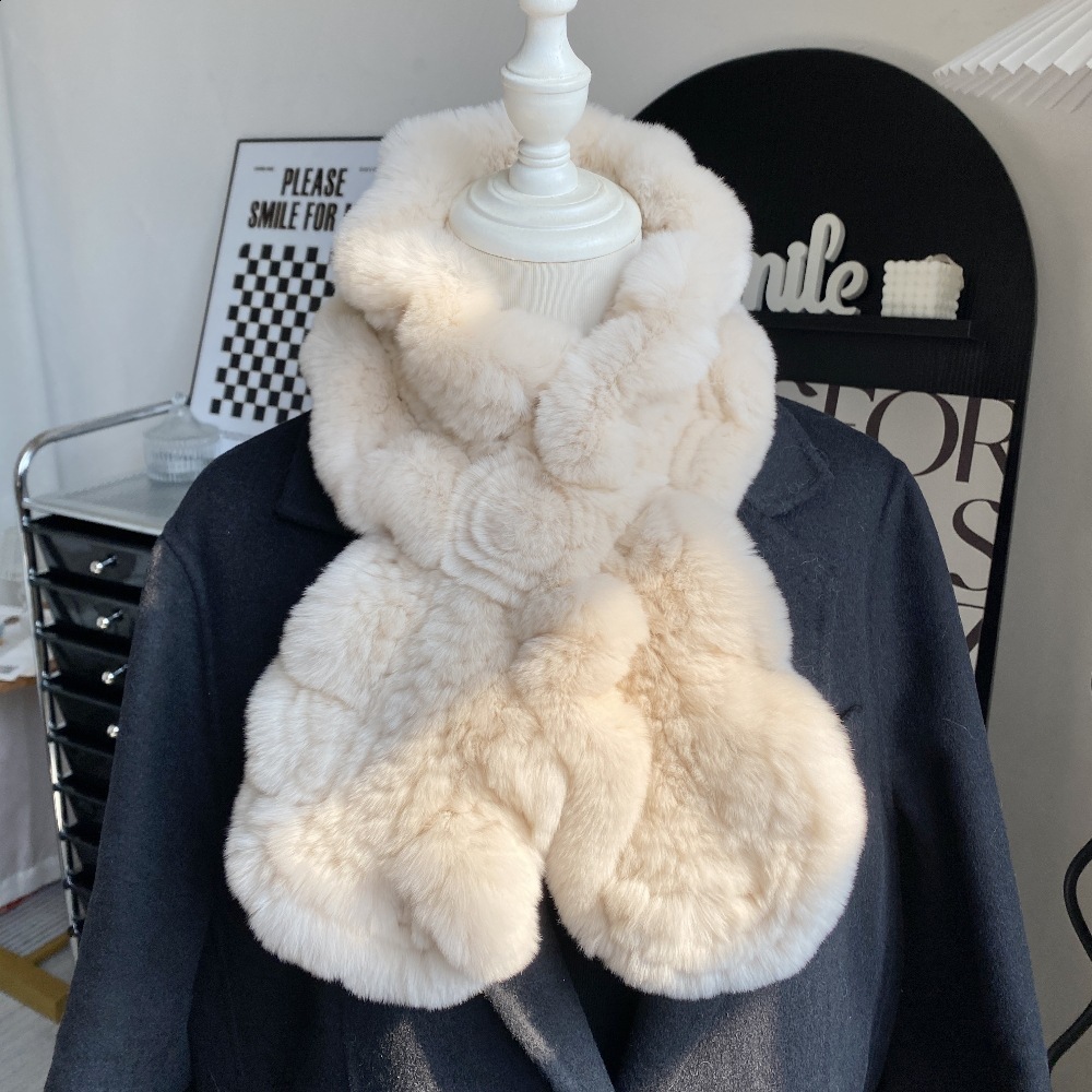 Korean version of otter rabbit fur scarf womens autumn and winter thick and versatile warm plush fur scarf double-sided woven fur collar241018