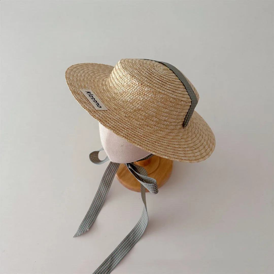 Korean Kids Straw Hat Summer Children Panama Caps Beach Caps Big Brim Wheat Straw Holiday Kids Sun Hat 250206