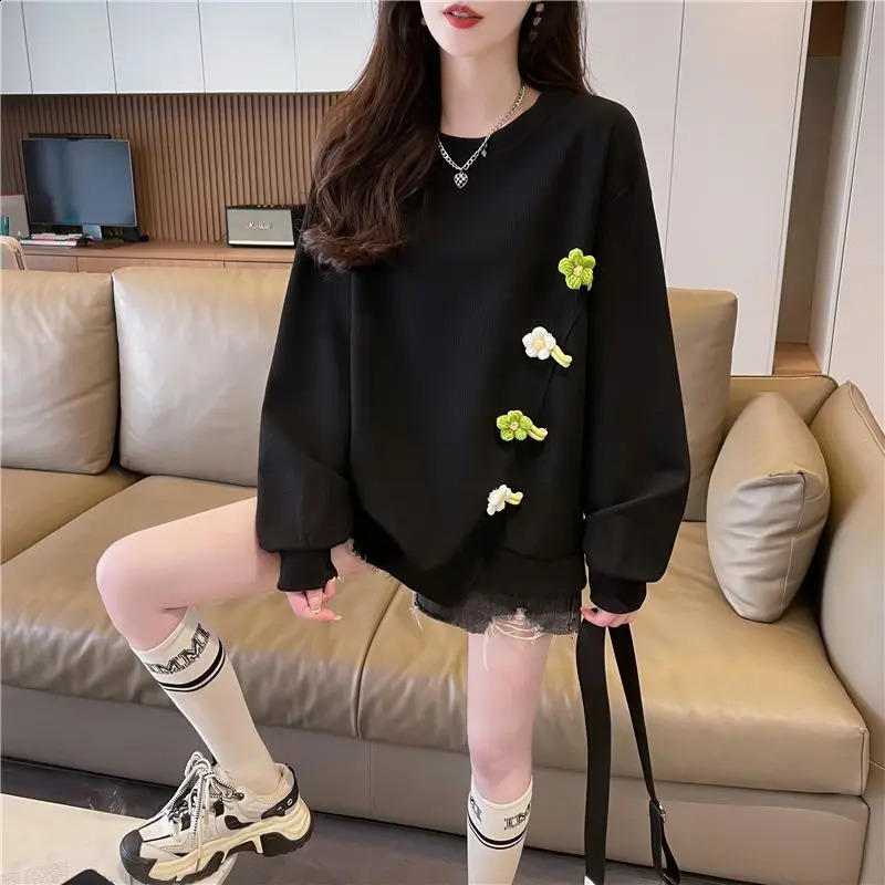 Sense Niche Long Sleeved Versatile Korean Version Loose Plus Size Waffle Hoodie Top for Women 250206