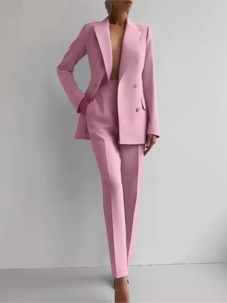 Casual Long Sleeve Suit Set Office Lady Solid Elegant Slim Spring Autumn Tops Blazer Pants Two Piece Set Women Outfit 250206