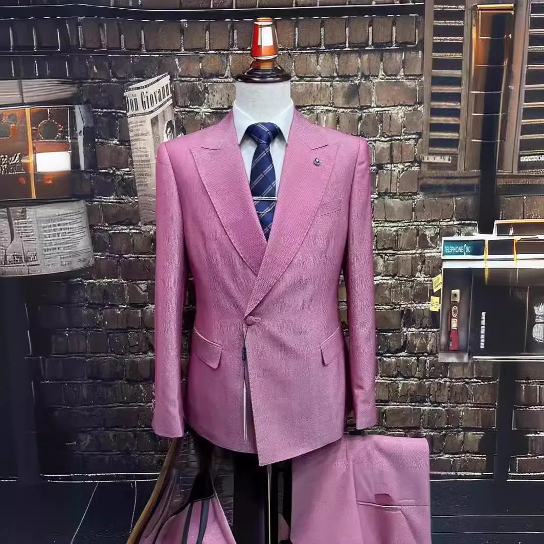 Slim Fit Men Suits for Wedding 2 Pcs Lapel Jacket with Pants Double Breasted Button Groom Tuxedo Stock XS3XL 250121