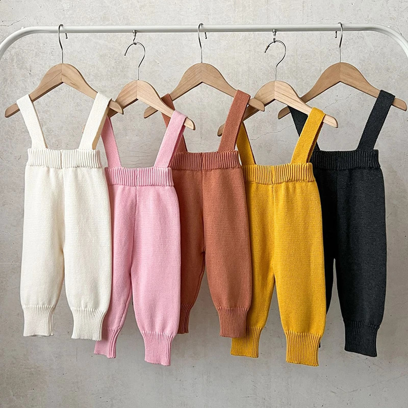 Autumn born Baby Boys Girls Solid Color Knitting Pants Infant Baby Knitted Jumpsuit Overalls Children Trousers 250206