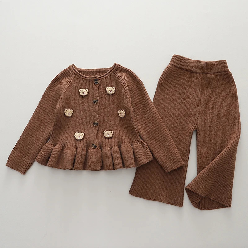 2PCS Baby Girls Fall Knit Outfits Long Sleeve Button Down Cardigan Tops Pants Set Toddler Warm Clothes 250206