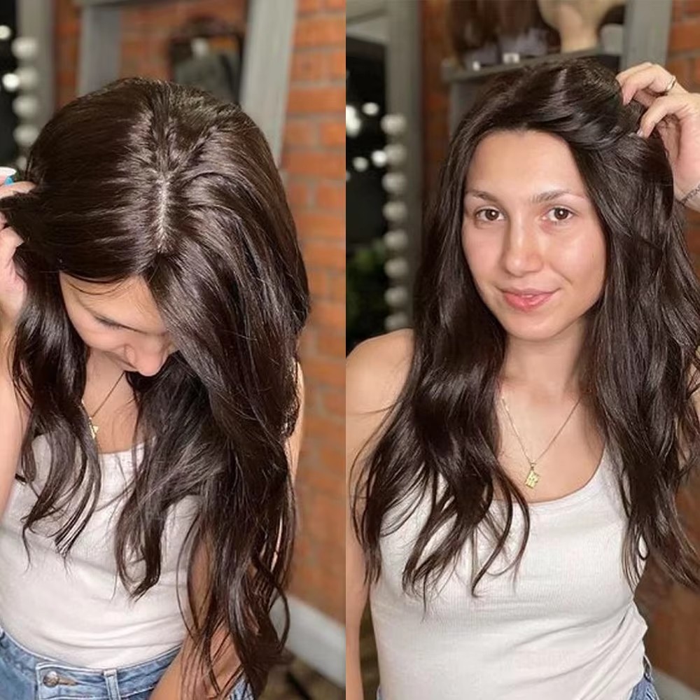 Natural wavy Human Hair 15x16CM Silk Base Topper for Women Natural Scalp Top European Hair Topper Free Part 4 Clips in Hair Piece brown black