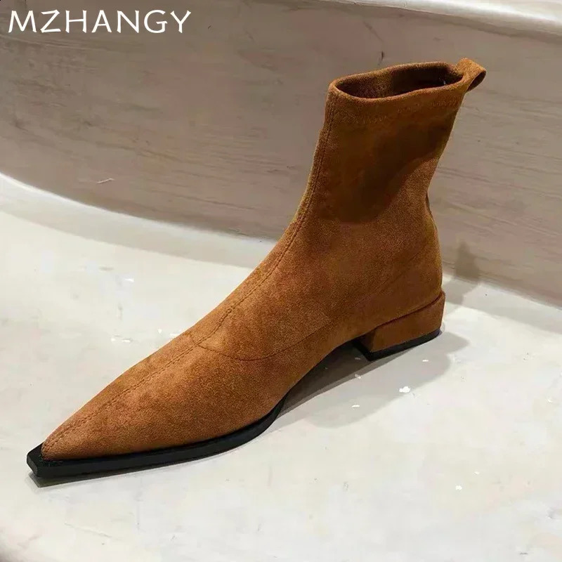 Women Suede Ankle Boots Heels Shoes Fashion Sexy Pointed Toe Shoes Women Trend Snow Boots Elegant Walking Dress Goth Mujer Botas 250120