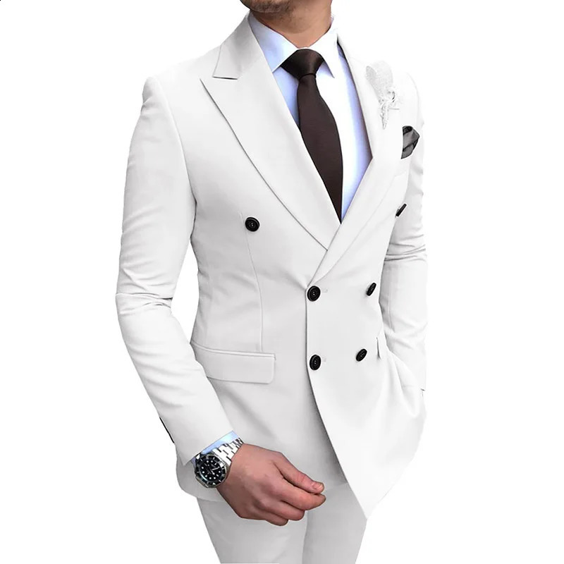 Fashion Lapel Black Men Wedding Prom Dress Suits Double Breasted Groom Party Tuxedo 2 Pieces Set 250121