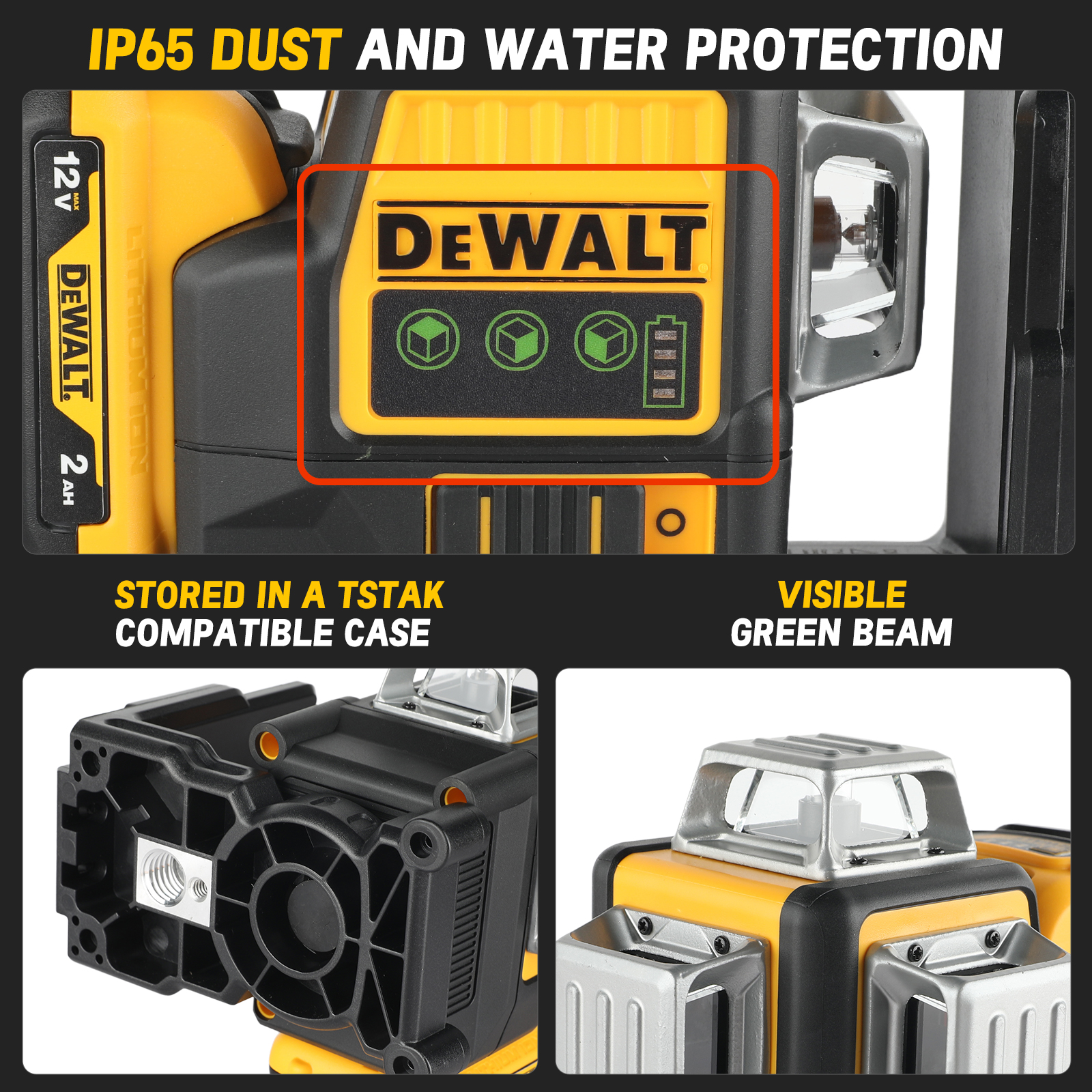 Dewalt DW089LG 3 SidesX360 Degree Vertical 12V Lithium Battery 12 Lines Laser Green Meter FOR Outdoor work