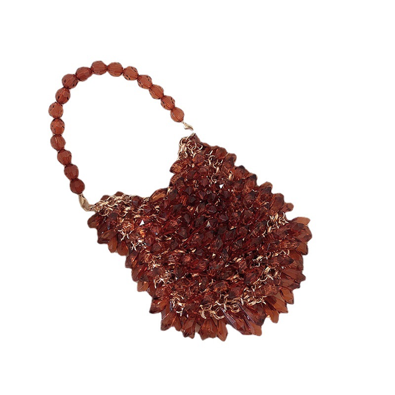 Elegant Ladies' Retro Crystal-Woven Beaded Tote - Chic Handheld Water Drop Motif Craftsmanship